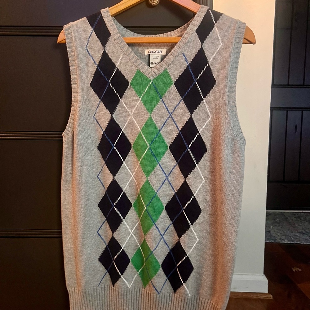 Cherokee Argyle Sweater Vest - Gray and Green